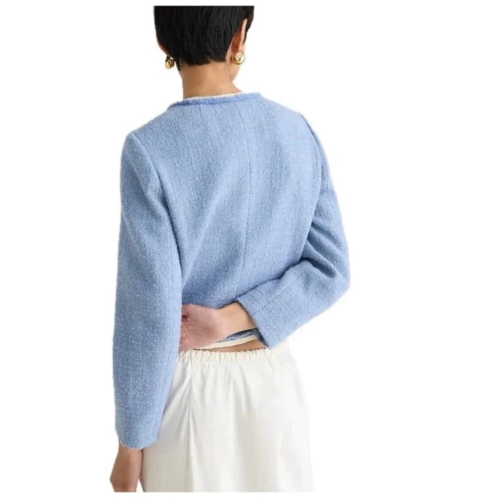 NWT J.Crew Frances Lady Jacket in Pale Seascape Blue Maritime Tweed 14